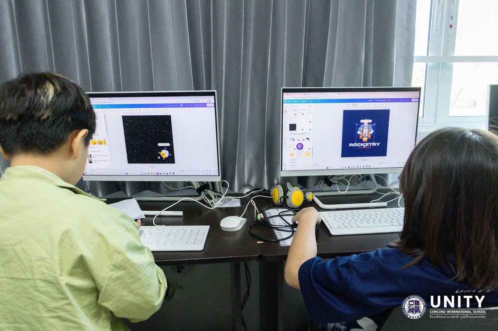 Students designing their own logos in Canva